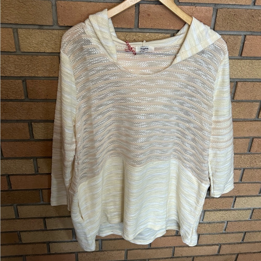 NWT Hayden Los Angeles Knit Oversized Hoodie Sweater Yellow & White Size Small